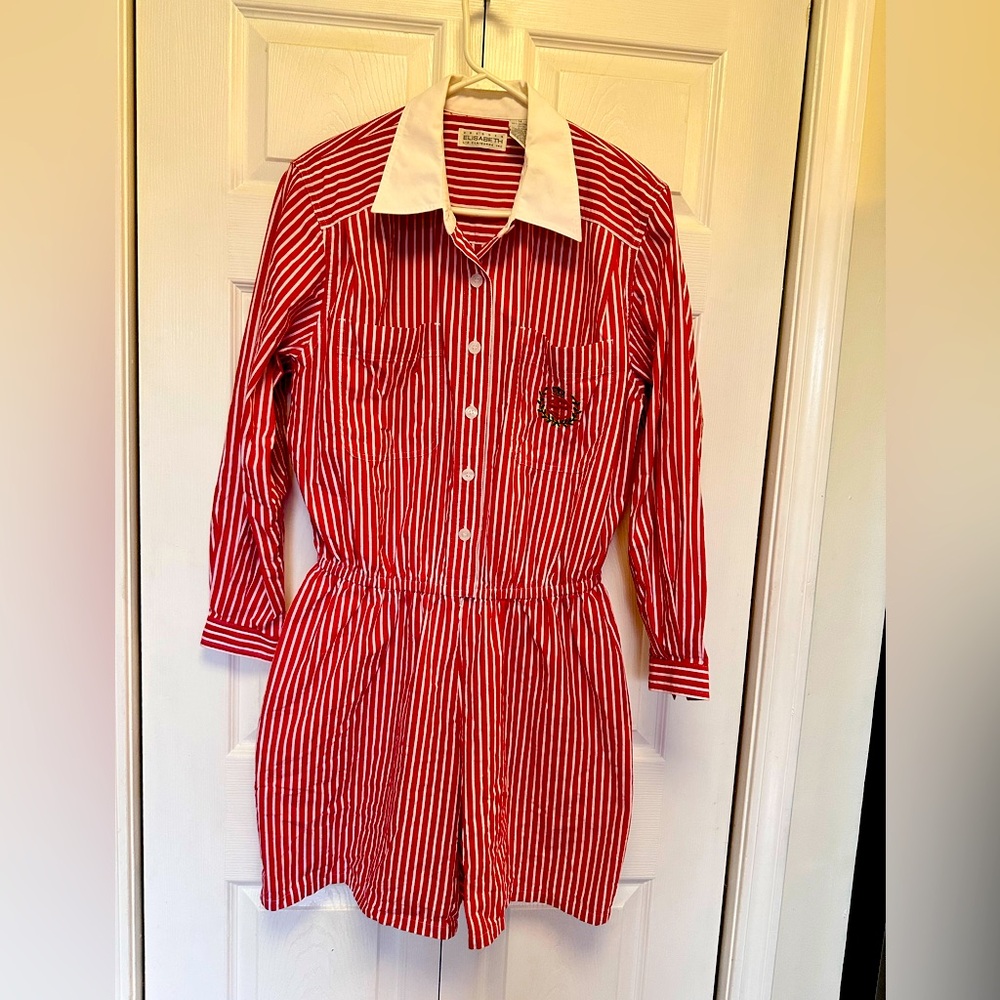 Liz Claiborne Red and White Striped Jumpsuit Romper